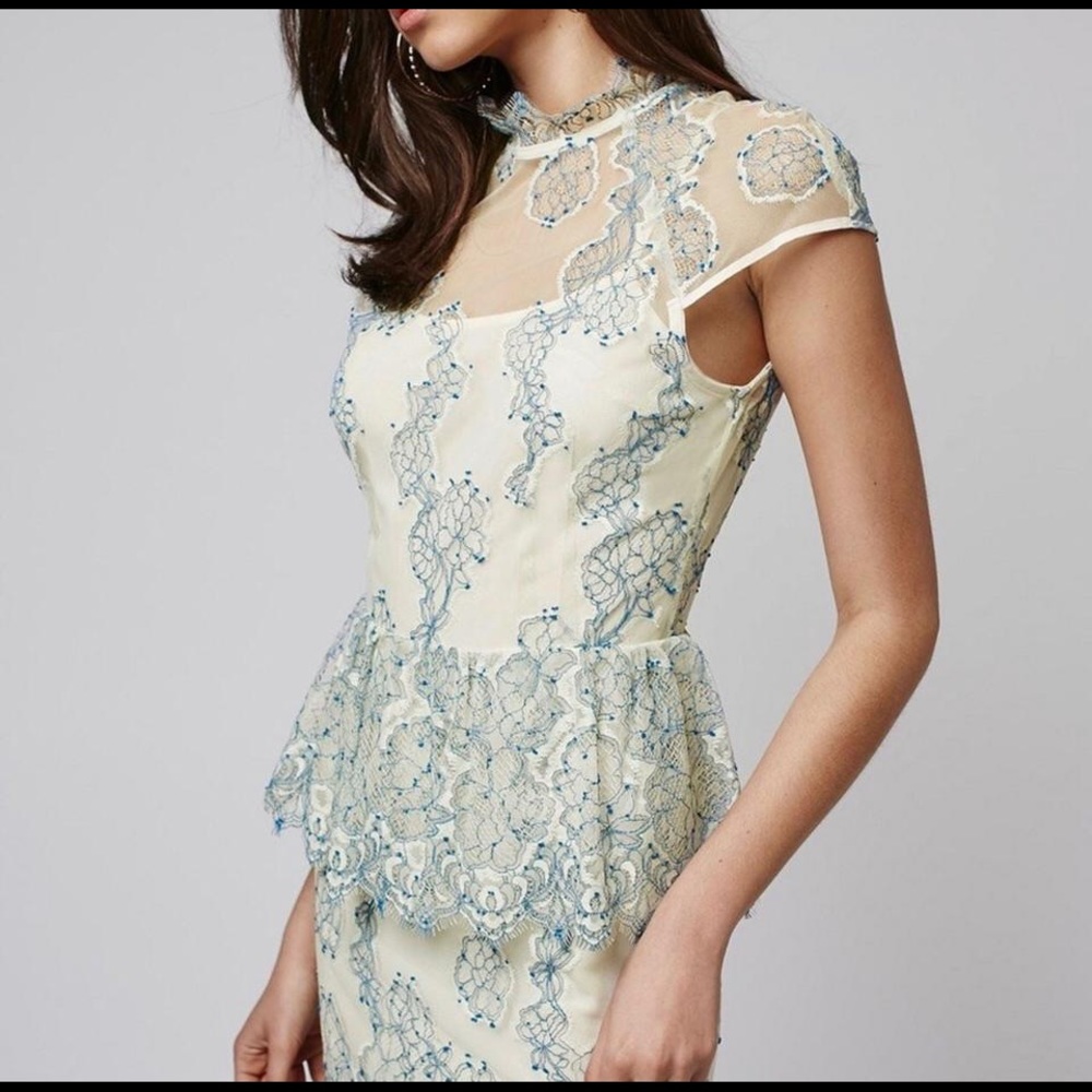 TOPSHOP gorgeous sheer lace high neck peplum dress